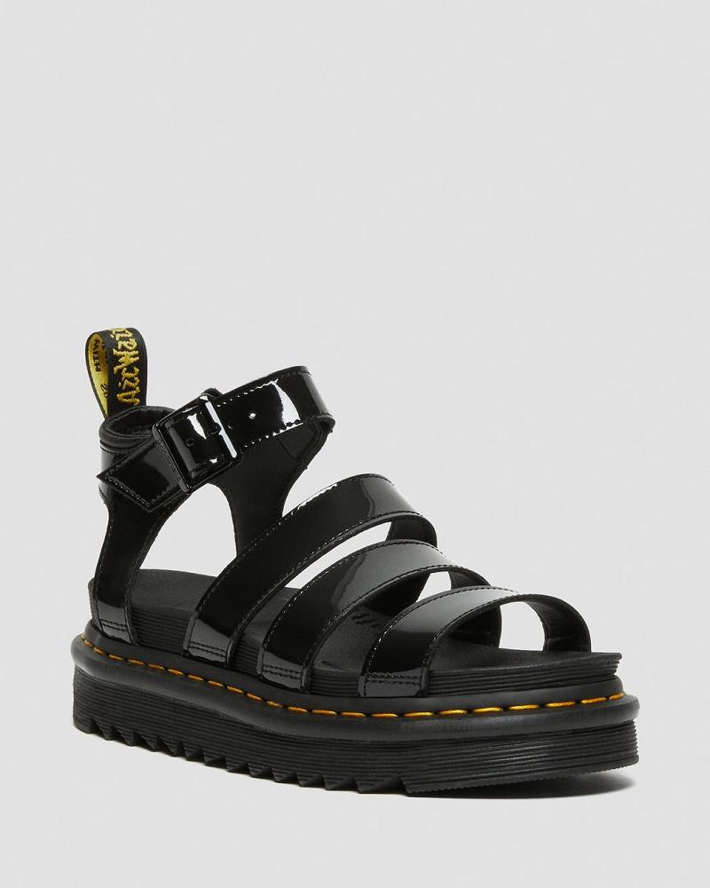 Women\'s Dr Martens Blaire Patent Leather Strap Sandals Black | AU 326NWY